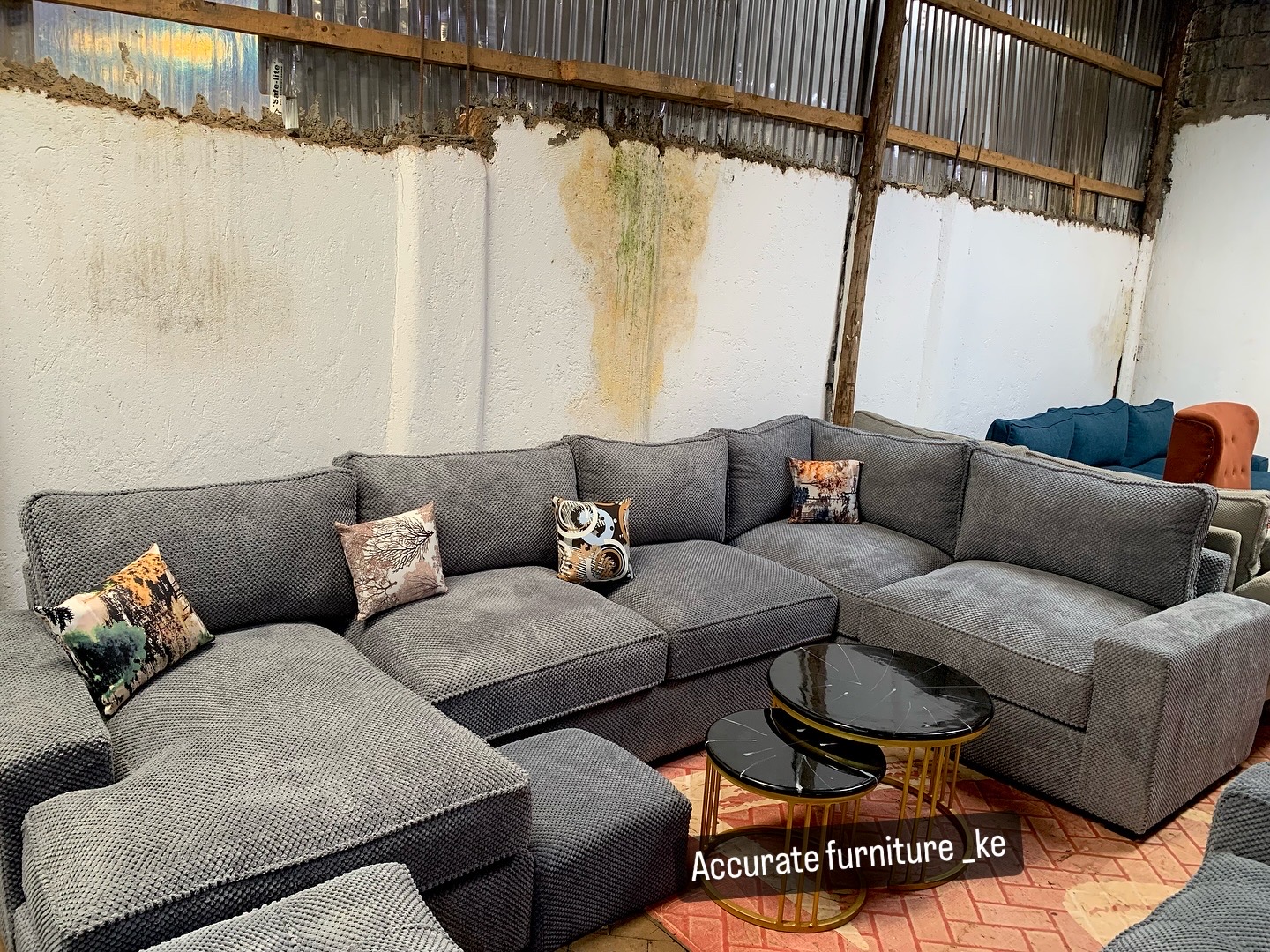 Sectional U-shaped sofa 9 seater bubble fabric 