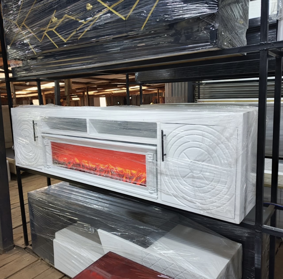 Six feet's long modern stand with fireplace