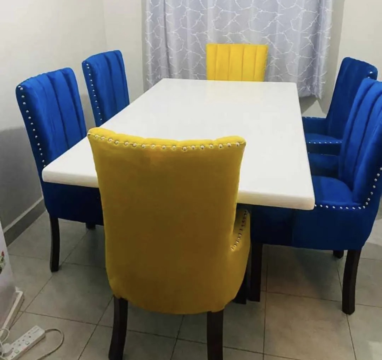 Six seater fabric dinning table