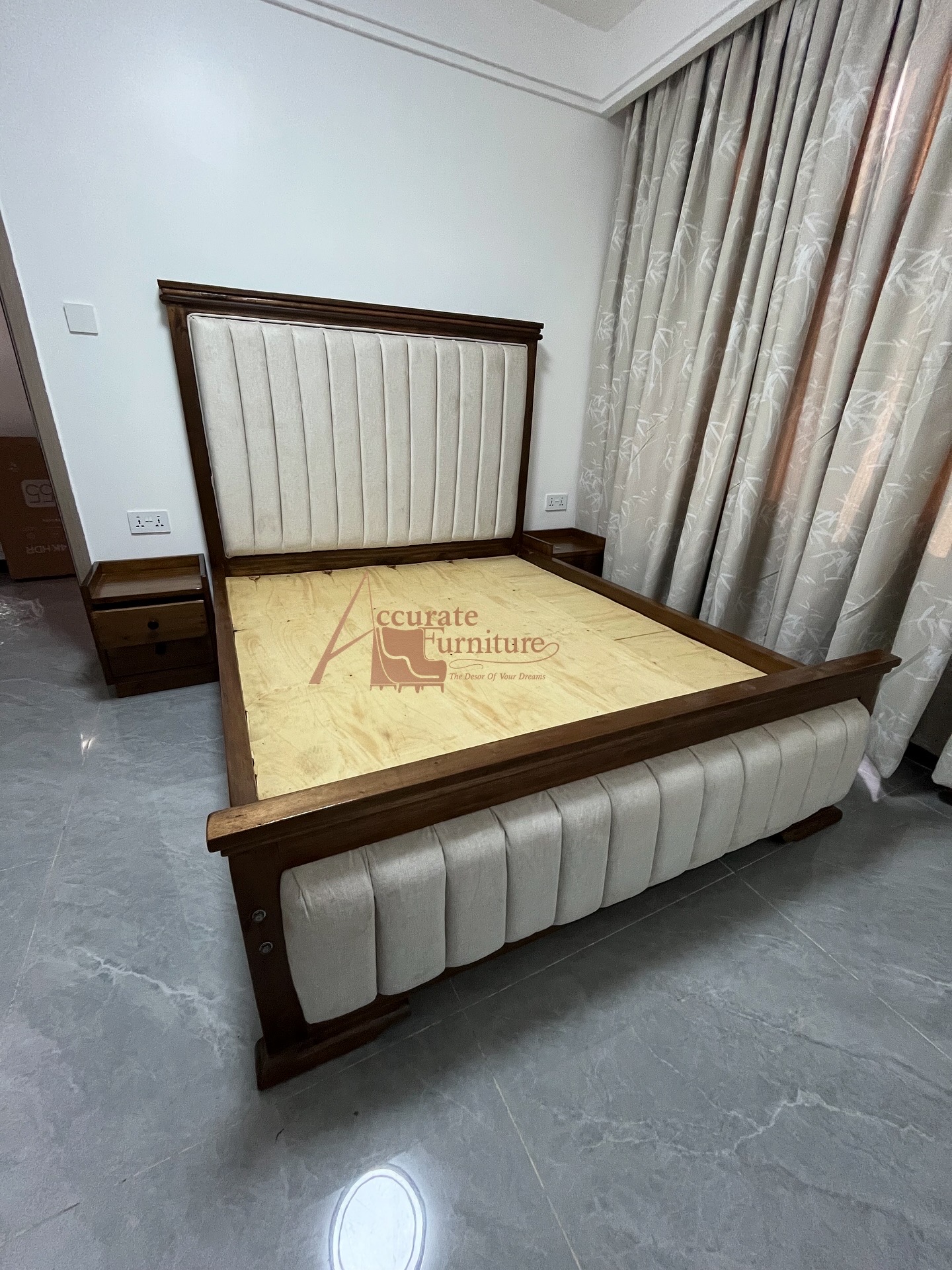Queen size modern bed wit two side bed drawers
