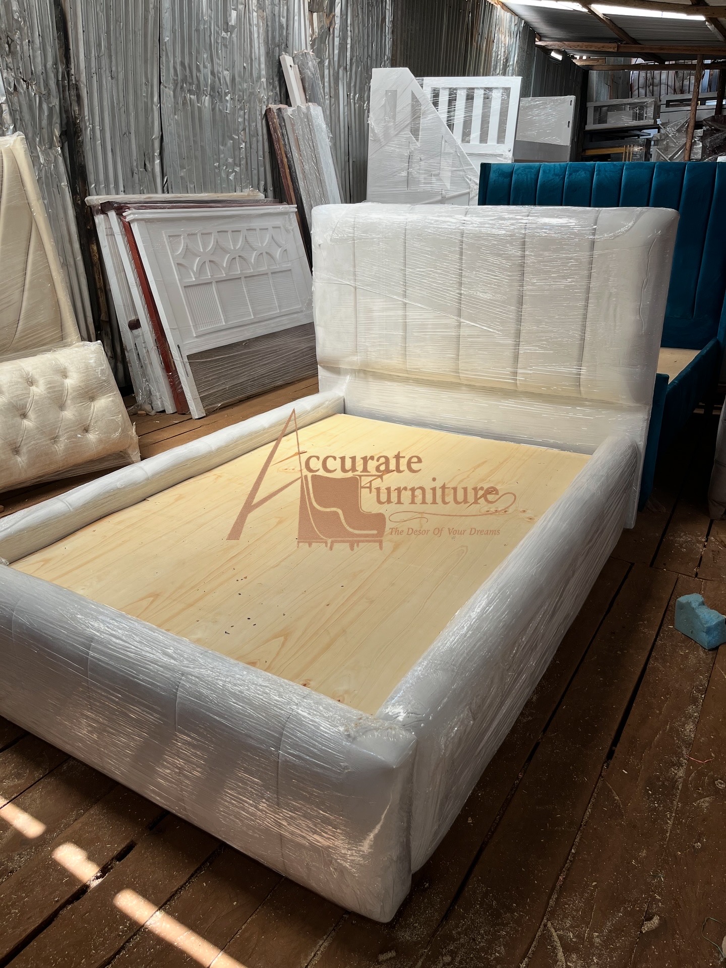 Queen size  straight lines fabric bed
