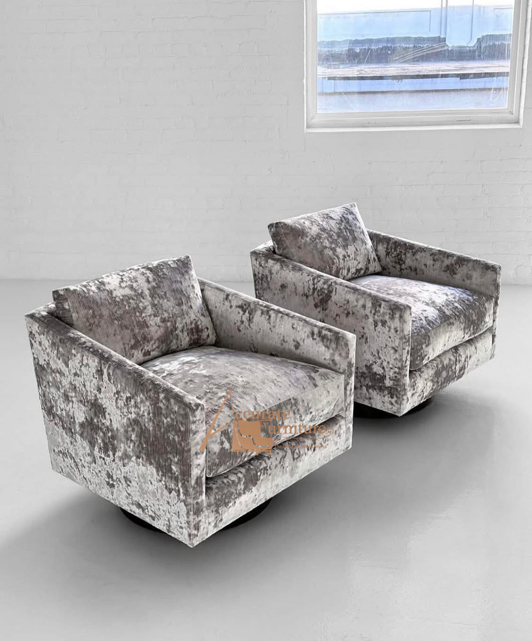 Plush swivel armchairs